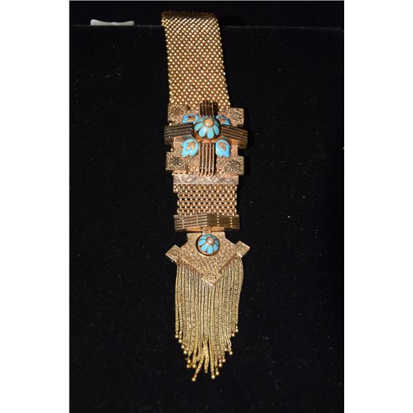 VICTORIAN 14K (TESTED) & ENAMEL FRINGE SLIDE BRACELET (76.3G)