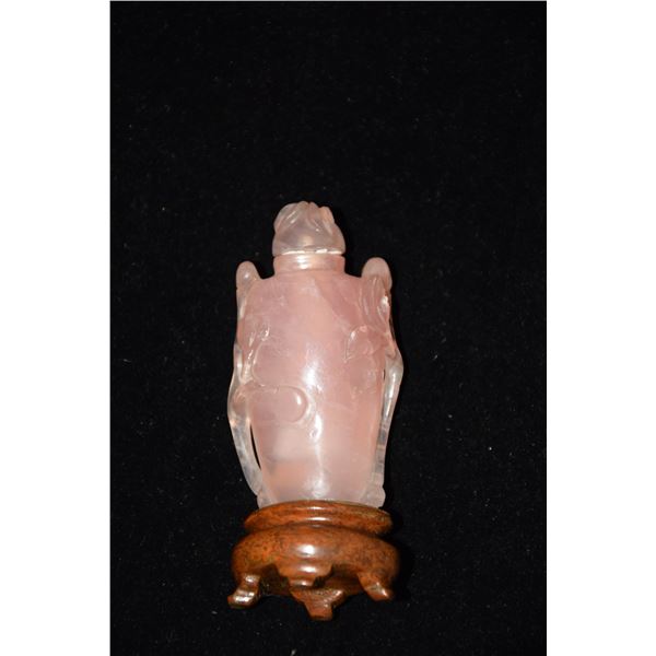 CARVED ROSE QUARTZ SNUFF BOTTLE