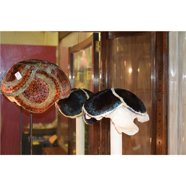 VINTAGE FEATHER HATS; DESIGNED BY ELSIE KRASSAS, HONOLULU (2 PCS)