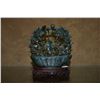 Image 1 : RITICULATED JADE CARVING OF FLOWERS IN BASKET W/STAND (5 3/4" X 3 1/2")