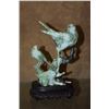 Image 1 : GREEN JADE BIRDS ON A PERCH W/STAND (7")
