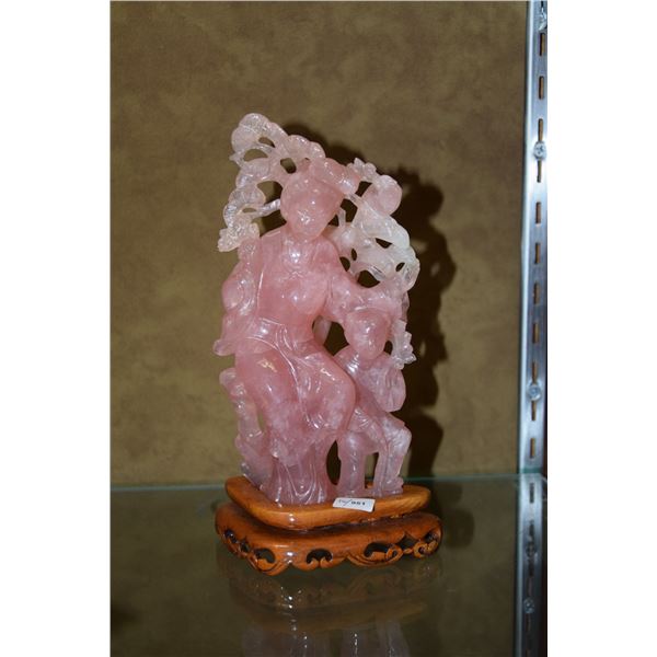 ROSE QUARTZ BEAUTY W/CHILD ON STAND (7 1/4")