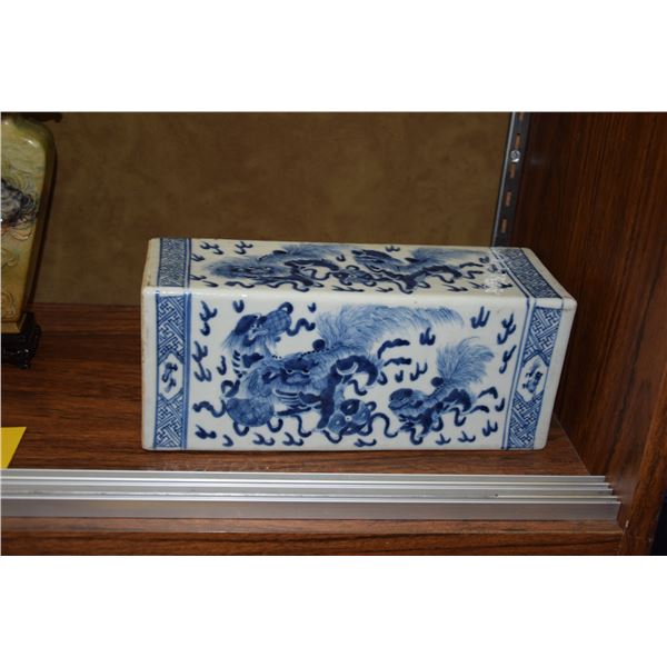 CHINESE BLUE & WHITE PORCELAIN PILLOW (11" L)