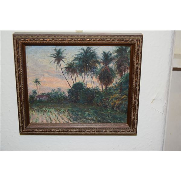 FRAMED OIL ON BOARD, "TARO PATCH"; UNKNOWN ARTIST (8 1/2" X 6 1/4")