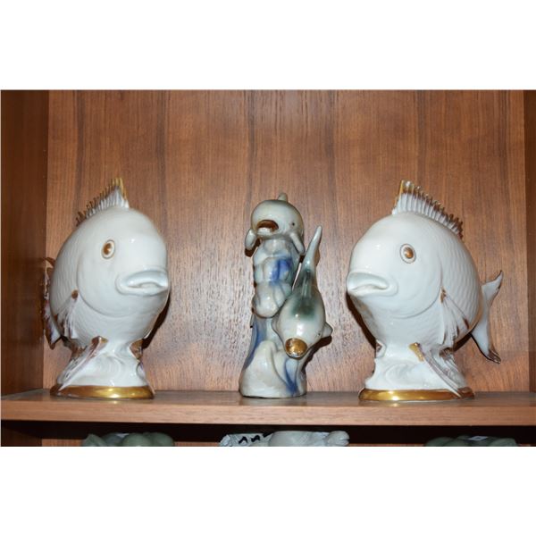 2 CERAMIC FISH & CERAMIC DOLPHIN (3 PCS) (FROM THE COLLECTION OF REV. CLARENCE GUERREIRO)