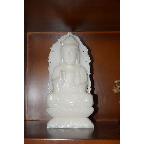 WHITE STONE BUDDHA (11 1/2" H) (GIVEN TO REV. CLARENCE GUERREIRO BY TERRANCE KNAPP)