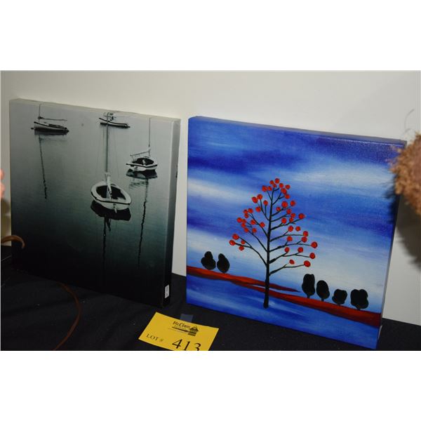 UNFRAMED PRINTS: BOATS (11 3/4" X 11 3/4") & TREE (11 3/4" X 11 3/4") (2 PCS)
