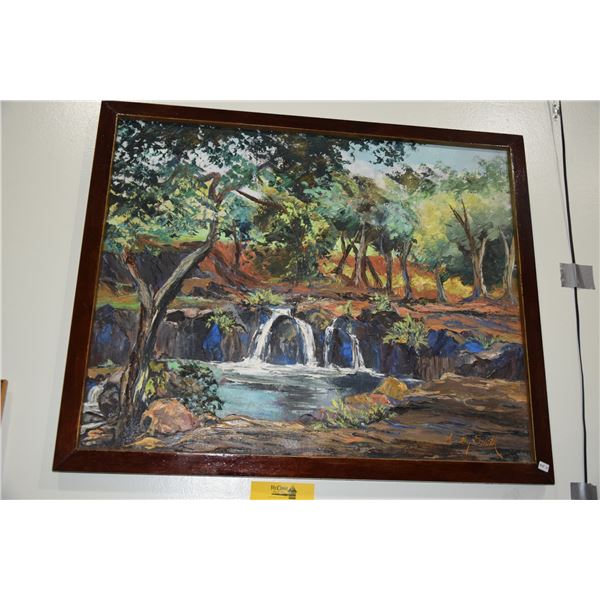 FRAMED OIL ON CANVAS, "WAIKAHALULU FALLS" BY DOROTHY SMITH (26" X 26 ")