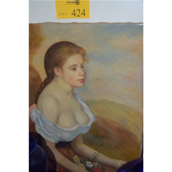 UNFRAMED OIL ON CANVAS, GIRL W/ FLOWERS