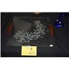 Image 1 : HAWAIIAN ETCHED GLASS "PLUMERIA" TRAY W/WOOD HANDLES (14 1/2" X 13 1/2")