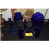 Image 1 : COBALT BLUE GLASS VASES, GOBLETS, CANDLESTICKS & BOTTLE (10 PCS)