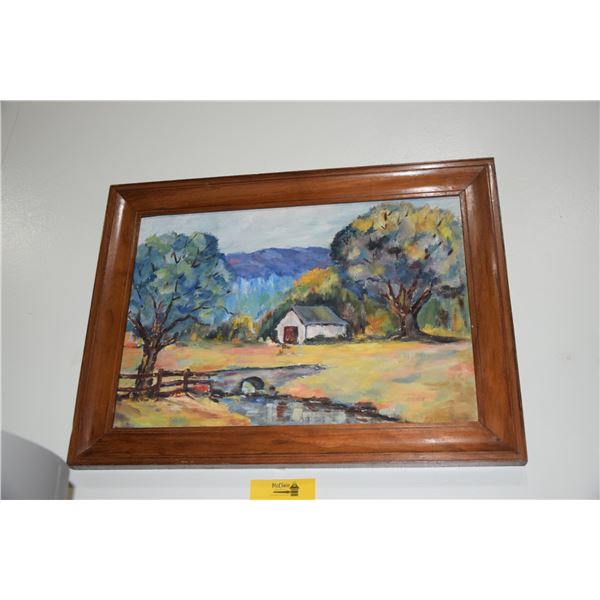 FRAMED OIL ON BOARD "HAWAIIAN HOMESTEAD"; SIGNED TERRANELLA (ANDREA) (21" X 28")