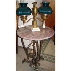 Wrought Iron Round Table w/Rose Marble