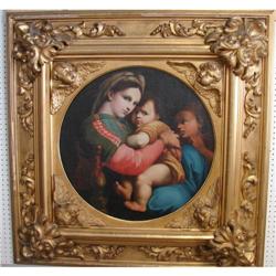 Early Madonna & Child Oil on Canvas Orante Frame