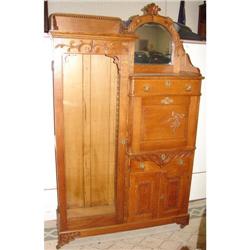 Ornate Oak Side by Side w/arched Mirror