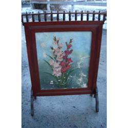 victorian Firescreen w/ Oil Painting on Front