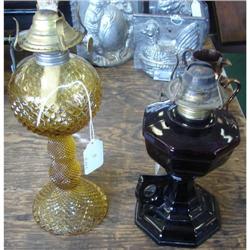 2 Colored Glass Oil Lamps
