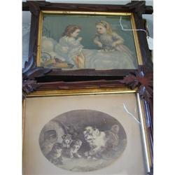 2 Victorian Prints in Walnut Frames