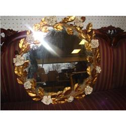 Gilt Leat & Flower Edged Round Mirror