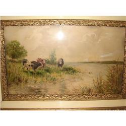 Hugo Anton Fisher Watercolor  Cows in Pasture