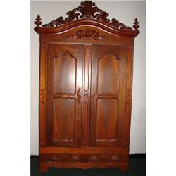 Walnut Victorian 2 Door Armoire w/ Carved Crest