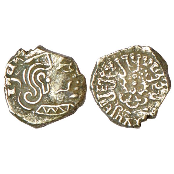 Medieval India:Chalukyas of Kalyani or feudatories,unattributed and uninscribed gold ¼ fanam, 0.10g.