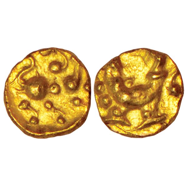 Medieval India:Cholas, gold haga, attributed to Uttama Chola (970-985AD),unpublished in MCSI, 0.08g.