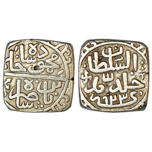 Mughals: Akbar (1556-1605 AD), silver square rupee, mintless type, Ilahi 42, KM 91.1, 11.40g.