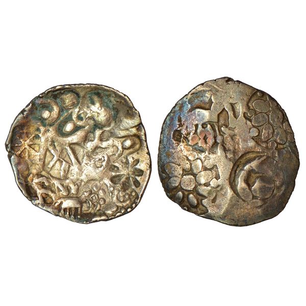 Ancient India: Archaic silver punch-marked coin, NE Madhya Pradesh/Baghelkhand region, 3.47g.