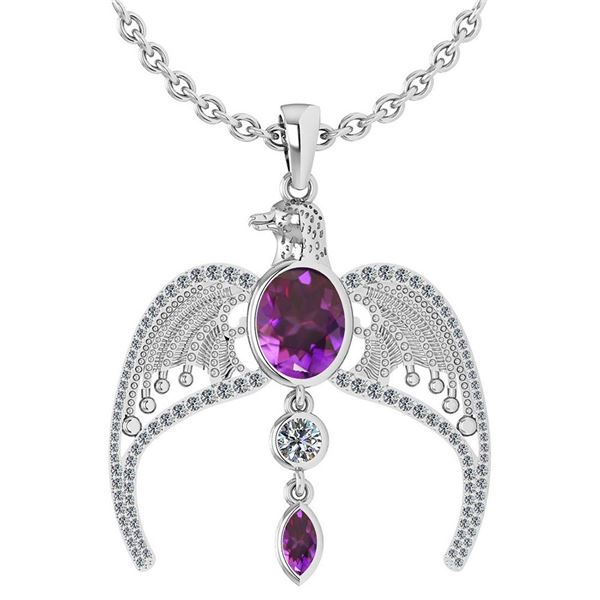 Certified 3.41 Ctw Amethyst And Diamond Eagle Necklace