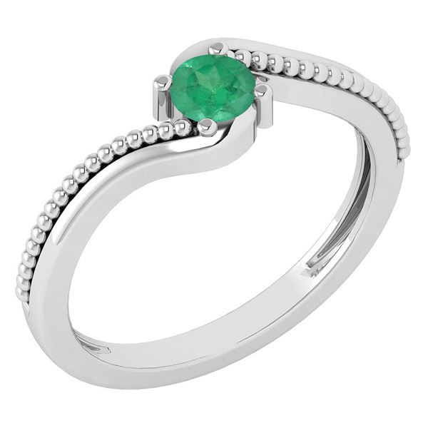 Certified 0.50 Ctw Genuine Emerald 14K White Gold Ring