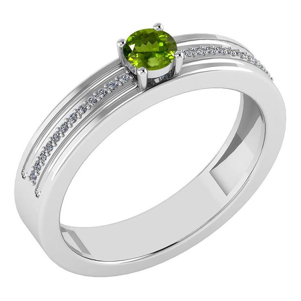Certified 0.29 Ctw Peridot And Diamond 14k White Gold R