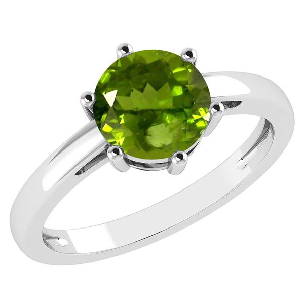 Certified 1.00Ctw Genuine Peridot 14k White Gold Halo R