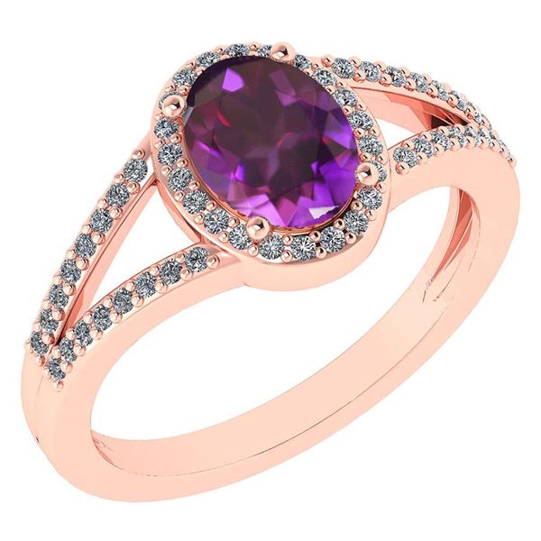 Certified 1.52 Ctw Amethyst And Diamond 14k Rose Gold H
