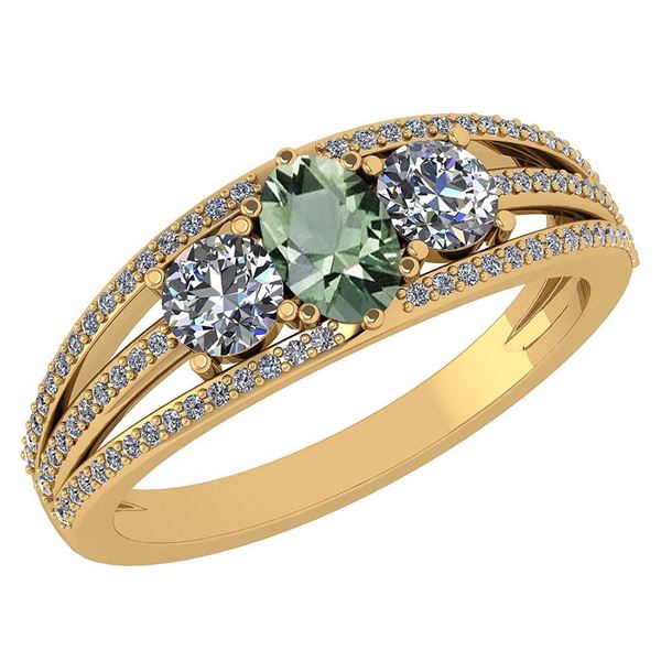 Certified 1.16 Ctw Green Amethyst And Diamond 14k Yello