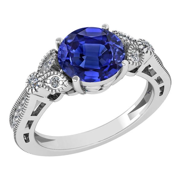 Certified 1.49 Ctw Blue Sapphire And Diamond 14K White