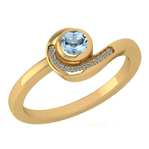 Certified 0.31 Ctw Aquamarine And Diamond 14K Yellow Go
