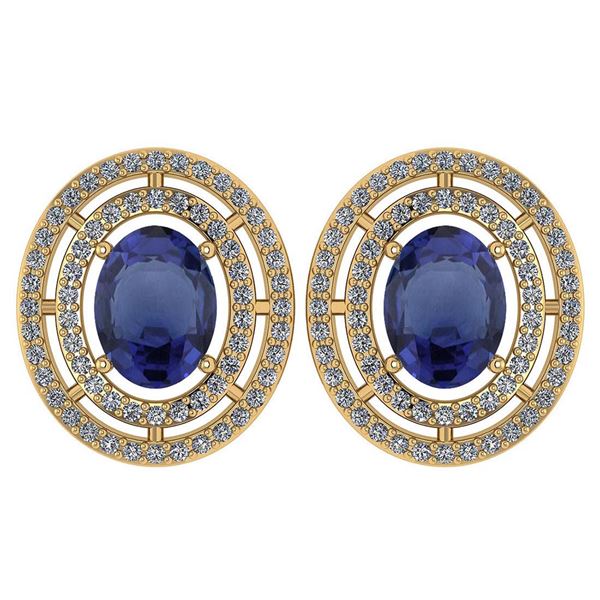 Certified 3.12 Ctw Blue Sapphire And Diamond 18K Yellow