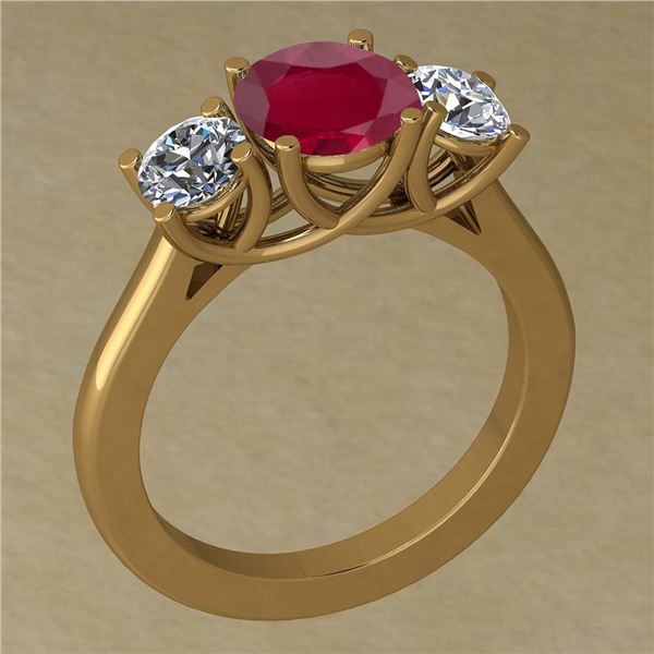Certified 1.84 Ctw Ruby And Diamond SI1/SI2 14K Yellow