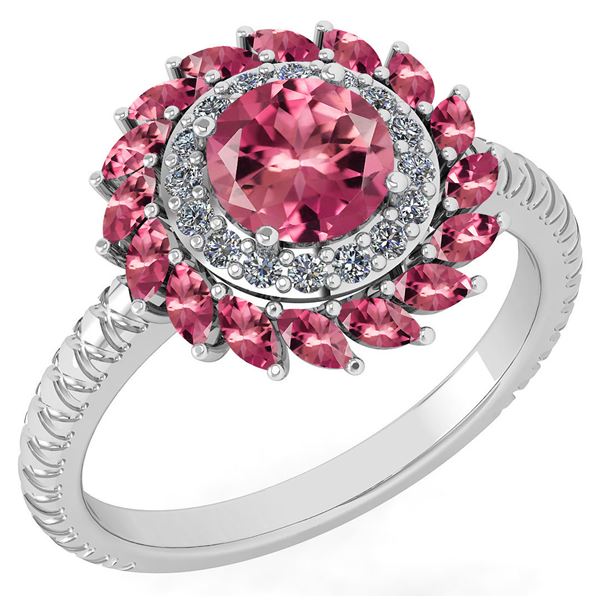 Certified 2.40 Ctw Pink Tourmaline And Diamond VS/SI1 H