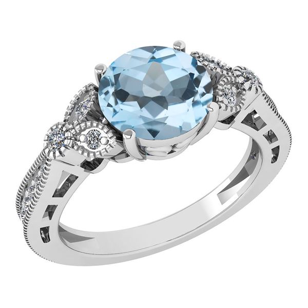 Certified 1.49 Ctw Aquamarine And Diamond 14K White Gol