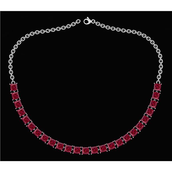 Certified 18.75 Ctw Garnet Princess Shape Necklace For