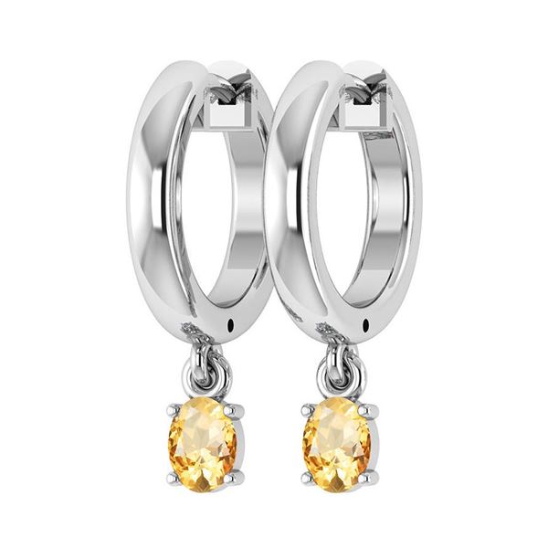 Certified 0.50 Ctw Citrine Hoop Earrings 14K White Gold