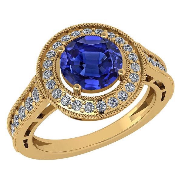Certified 1.71 Ctw Blue Sapphire And Diamond 14K Yellow