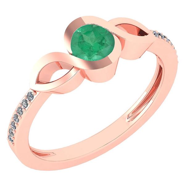 Certified 0.52 Ctw Emerald And Diamond 18K Rose Gold Ri