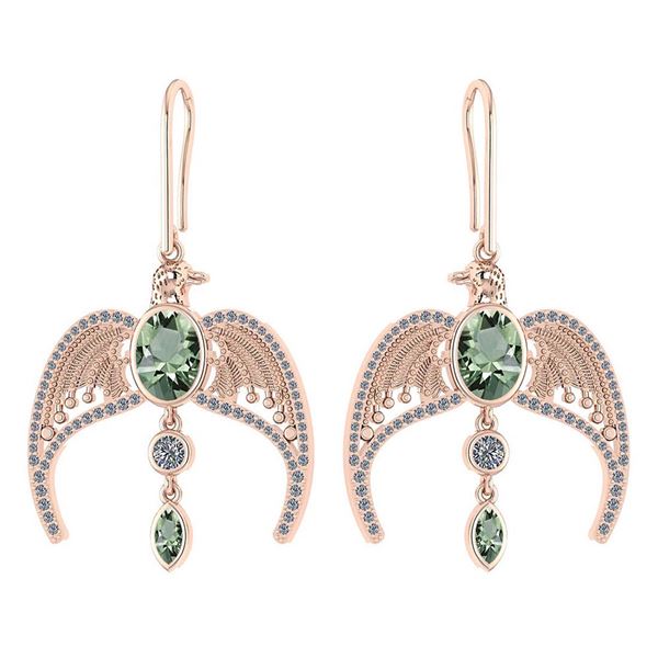 Certified 3.46 Ctw Green Amethyst And Diamond Eagle Wir
