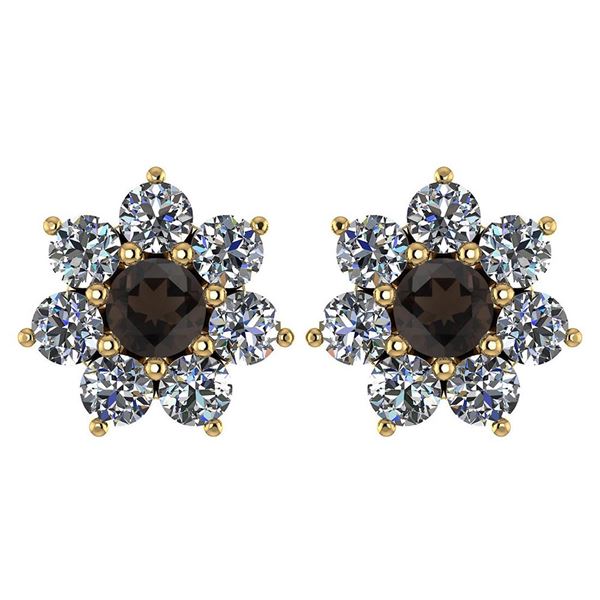 Certified 1.86 Ctw Smoky Quarzt And Diamond 18K Yellow