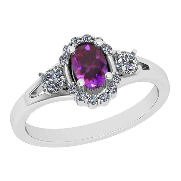 Certified 0.79 Ctw i2/i3 Amethyst And Diamond 10K White