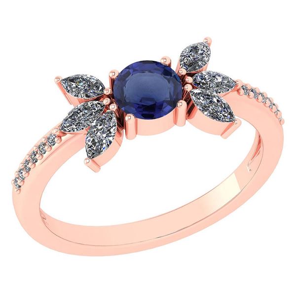 Certified 1.11 Ctw Blue Sapphire And Diamond 14k Rose G