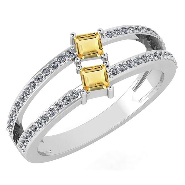 Certified 0.60 Ctw Citrine And Diamond 14k White Gold R